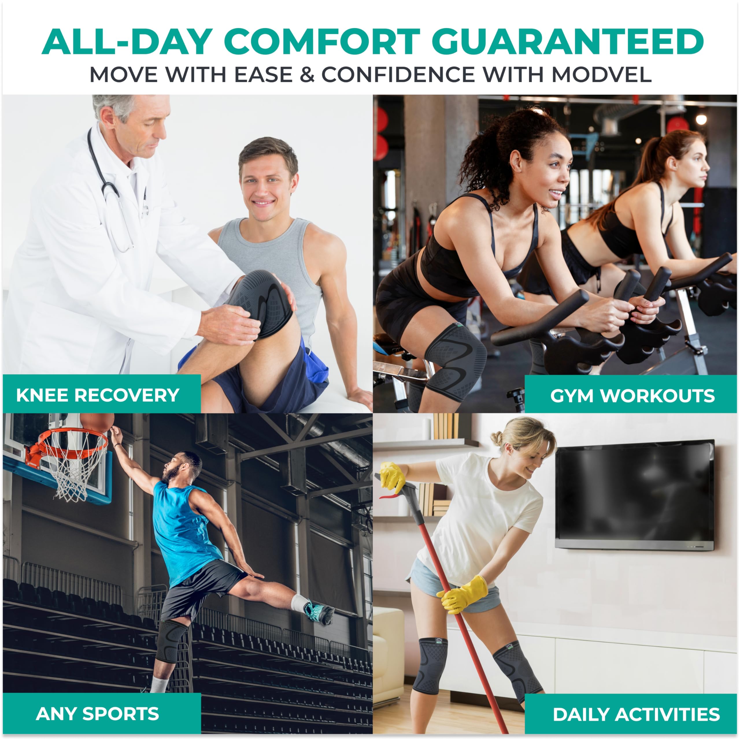 Modvel knee brace designed for running and workouts to help support movement.