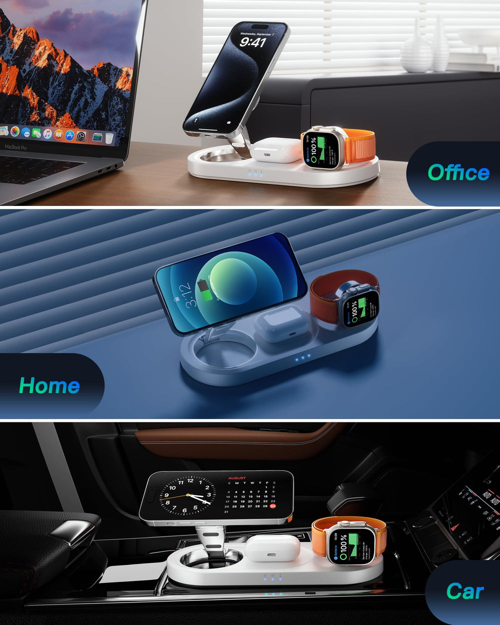 Moencase LED status light briefly indicates charging without disturbing sleep.