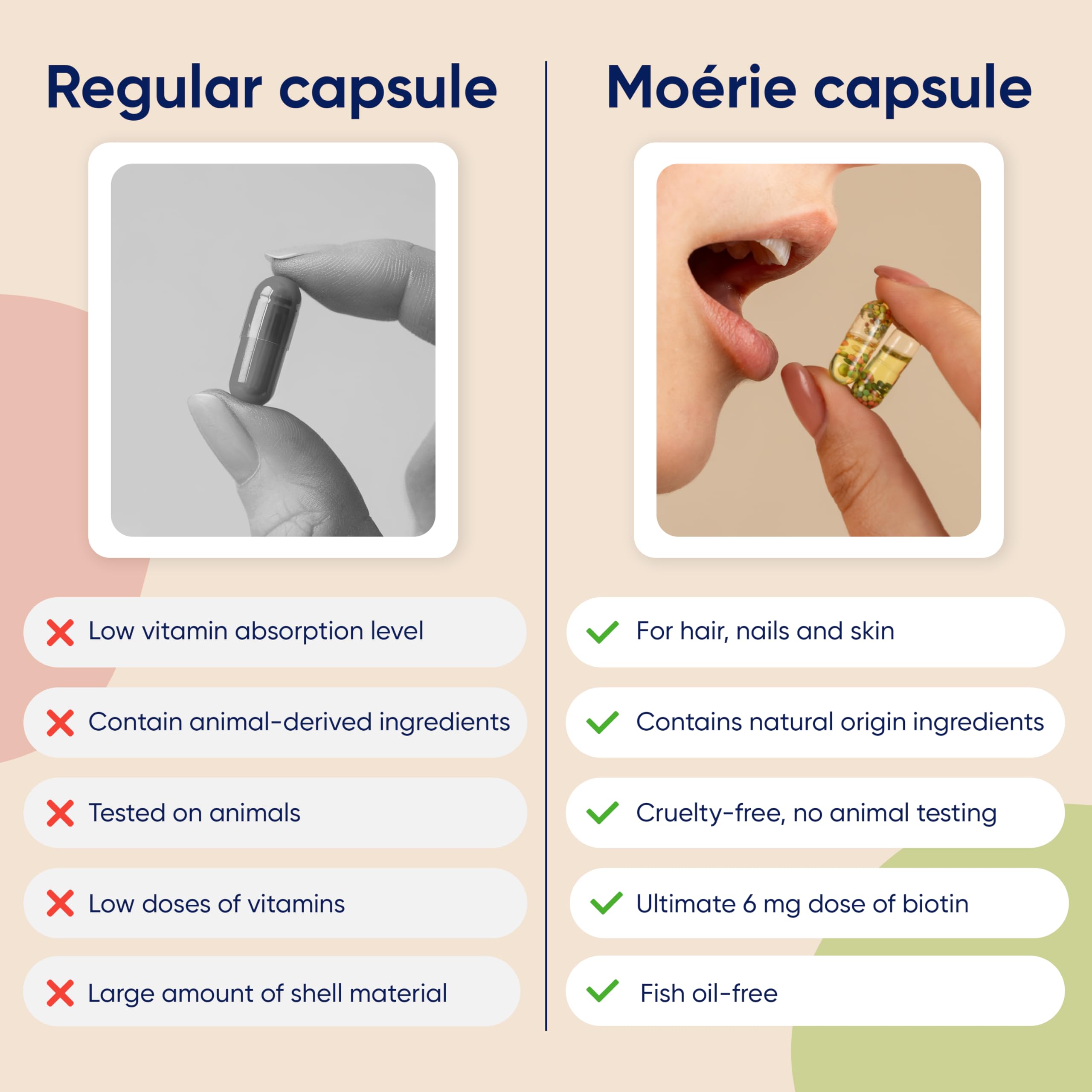 Moerie box label showing 60 capsules for a convenient daily routine.