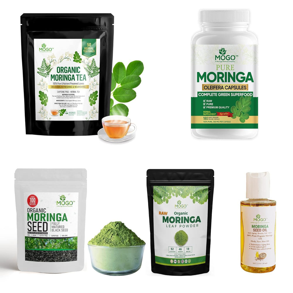 MOGO Moringa capsules organic GMP badge highlights purity