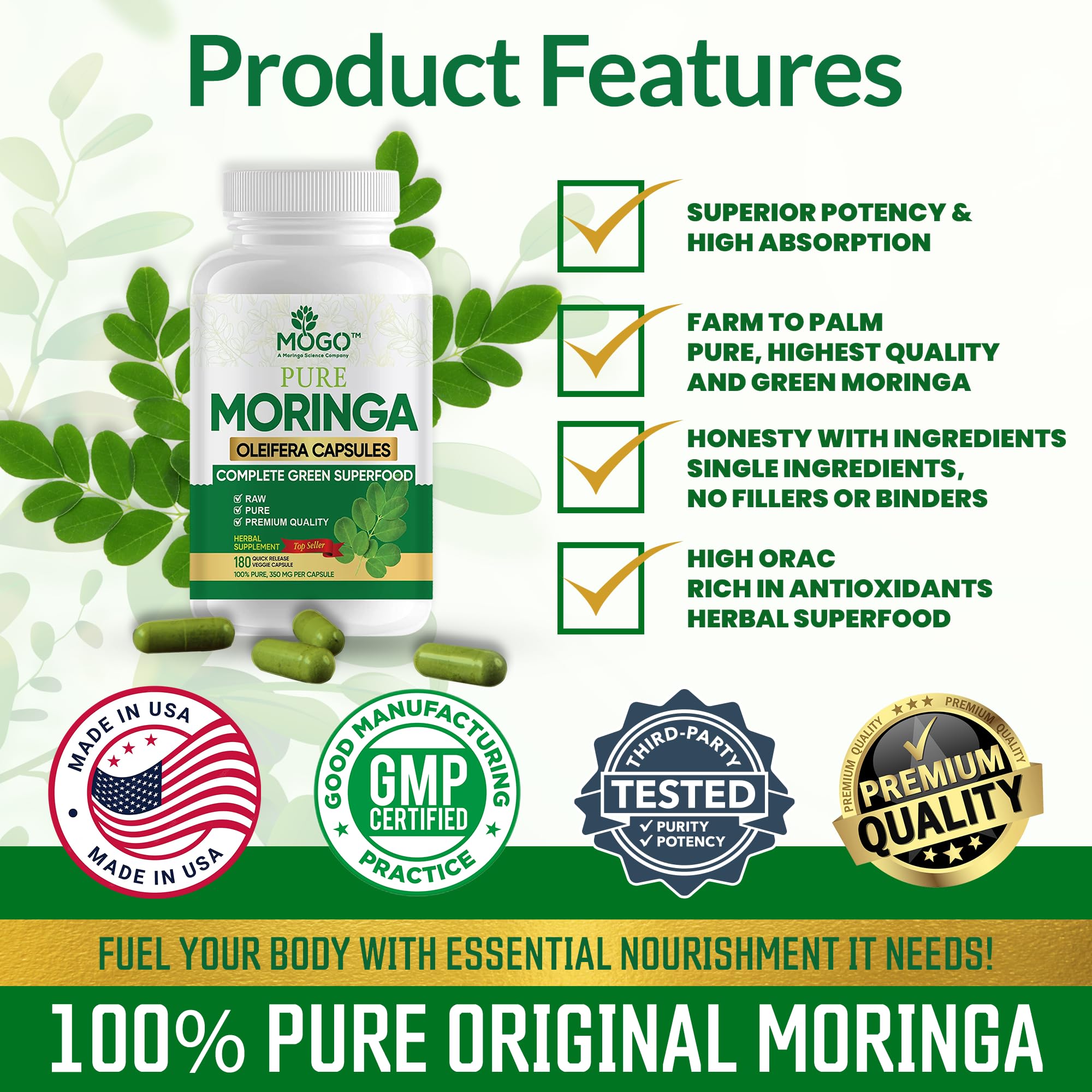 MOGO Moringa capsules ready to take for morning nutrition