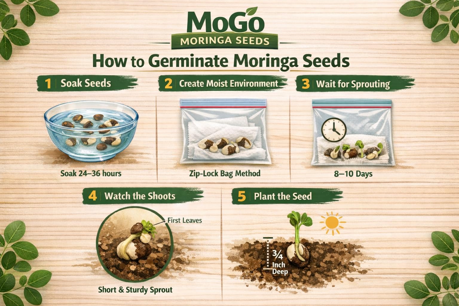MOGO moringa seeds germination setup using paper towel and bag.