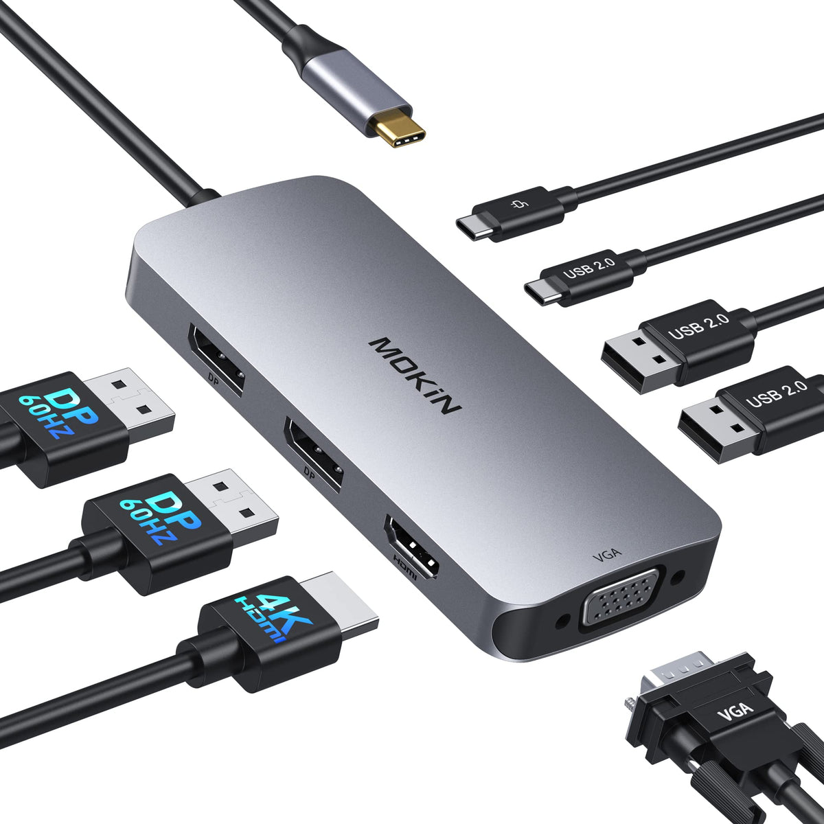 MOKiN 8-in-1 USB C docking station front view with multiple ports