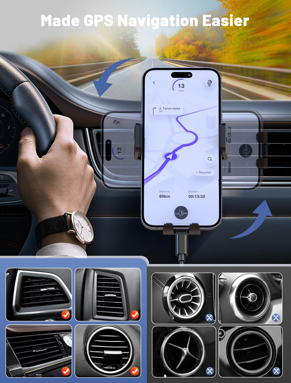 MOKPR 360-degree rotation enables ideal GPS viewing while charging.