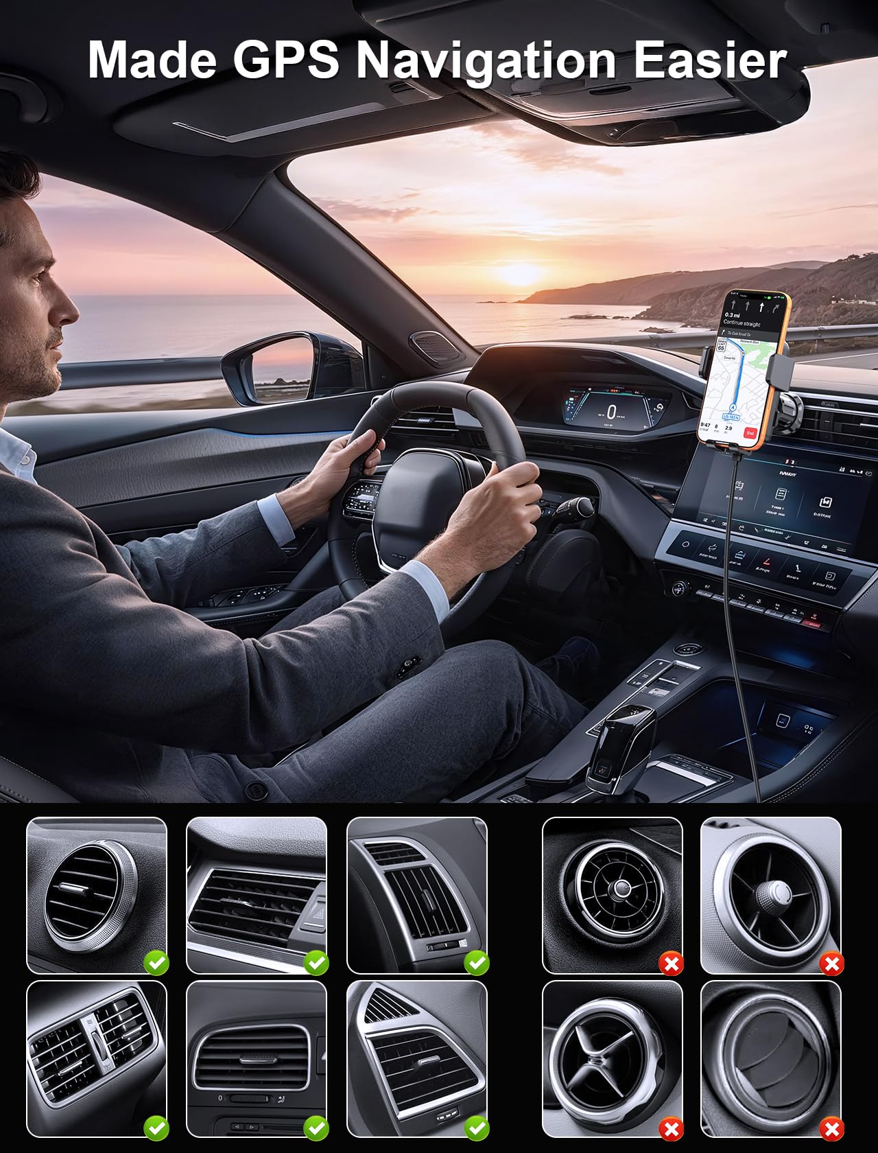 MOKPR 360-degree rotation for ideal GPS viewing and hands-free calls.