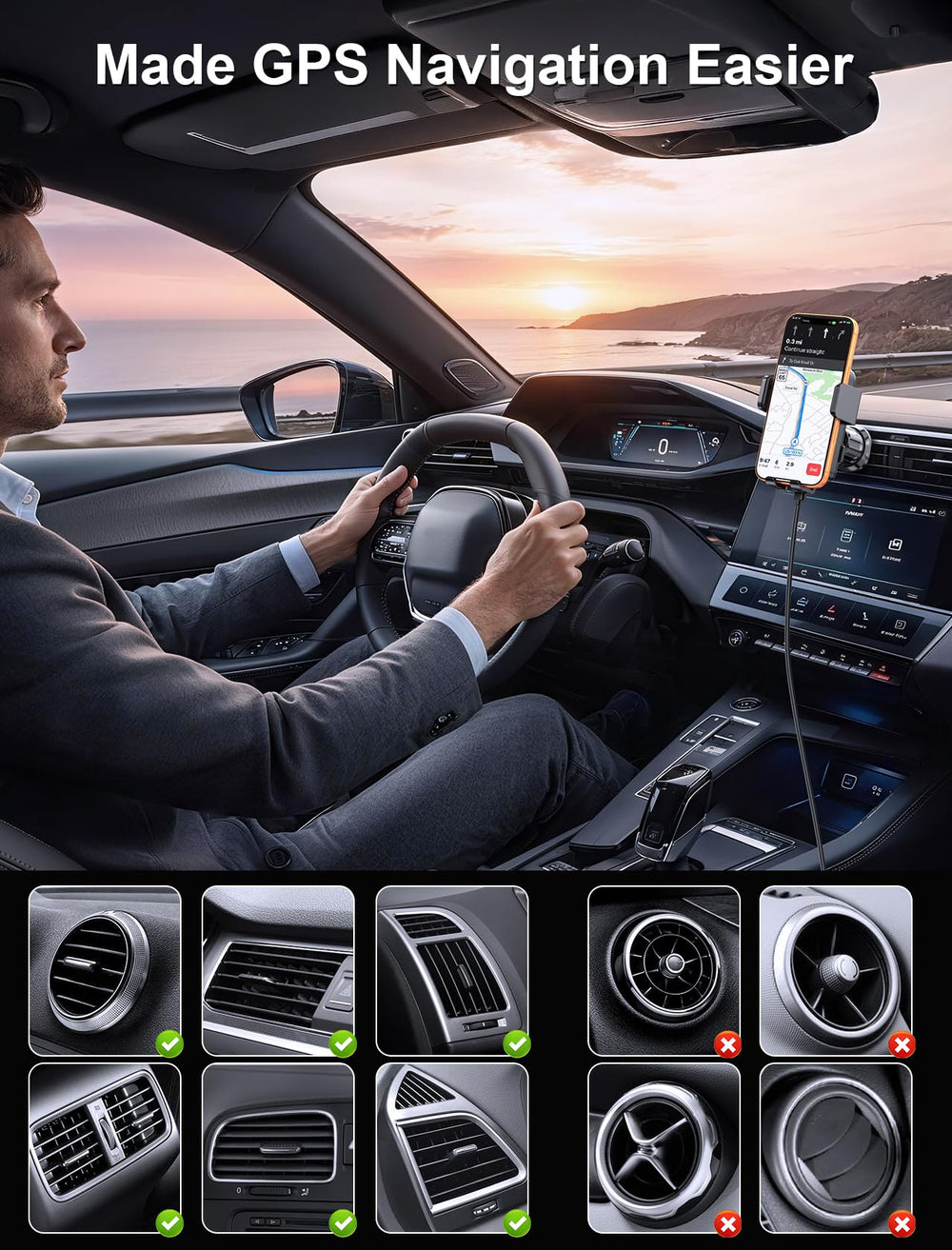 MOKPR 360-degree rotation for ideal GPS viewing and hands-free calls.
