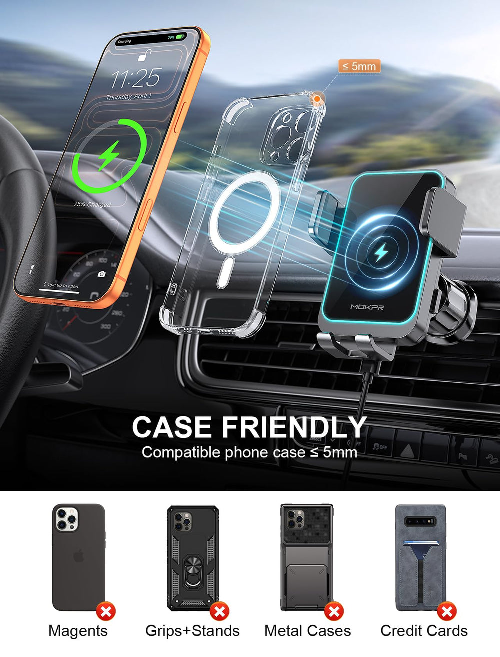 MOKPR cable-free design reduces clutter while driving.