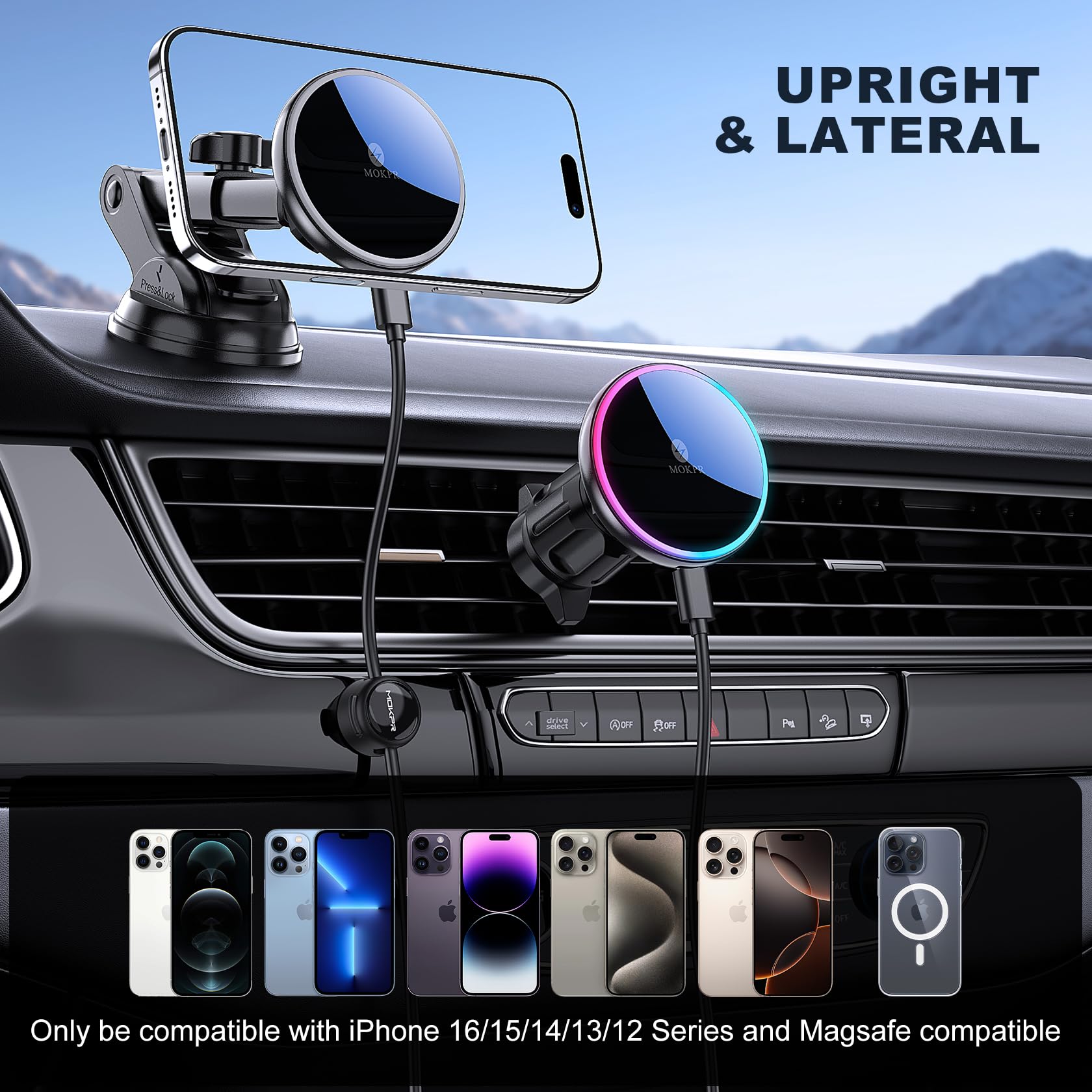 MOKPR one-hand operation enables easy portrait or landscape viewing while driving.