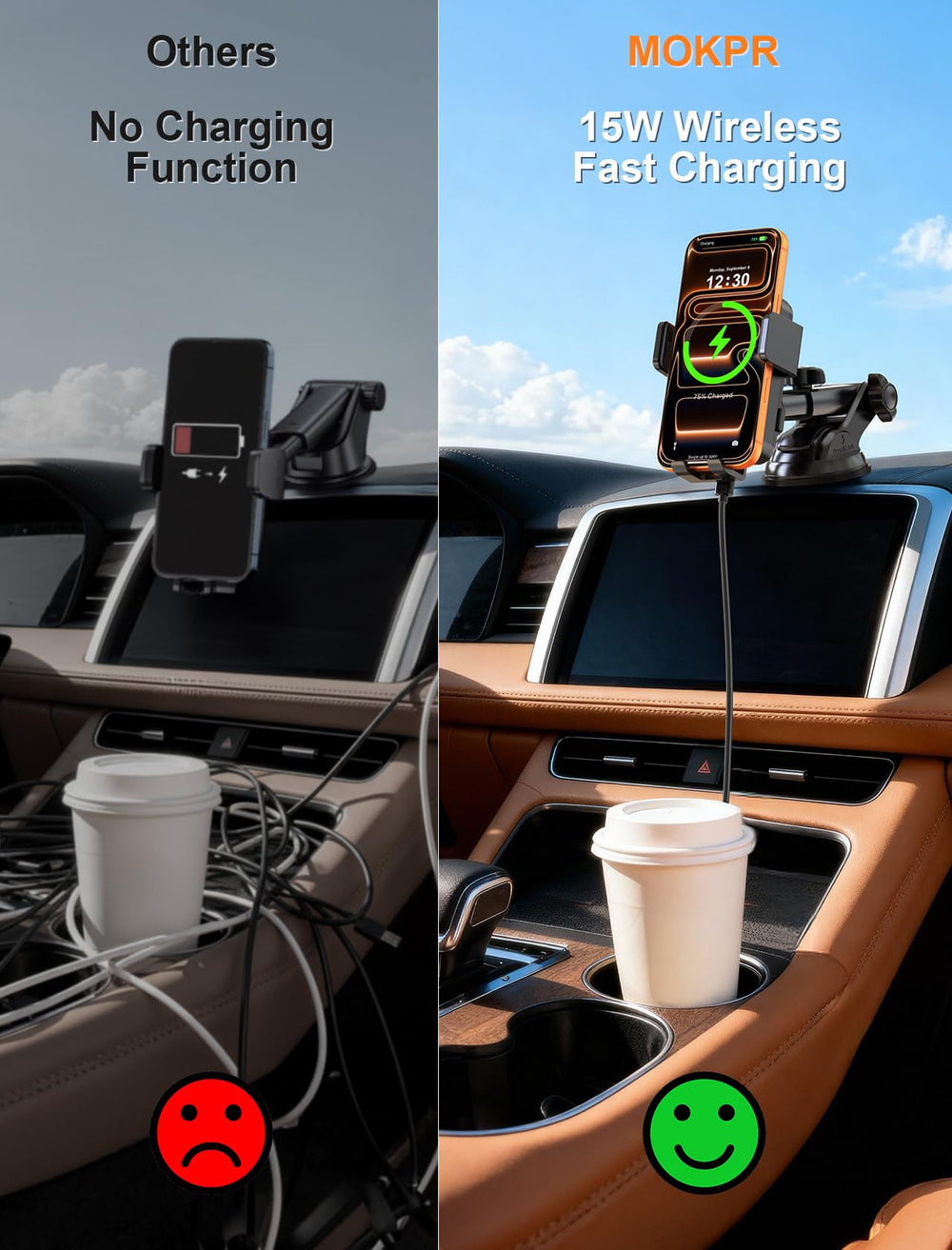 MOKPR strong suction cup and silicone arms keep devices stable on the road.