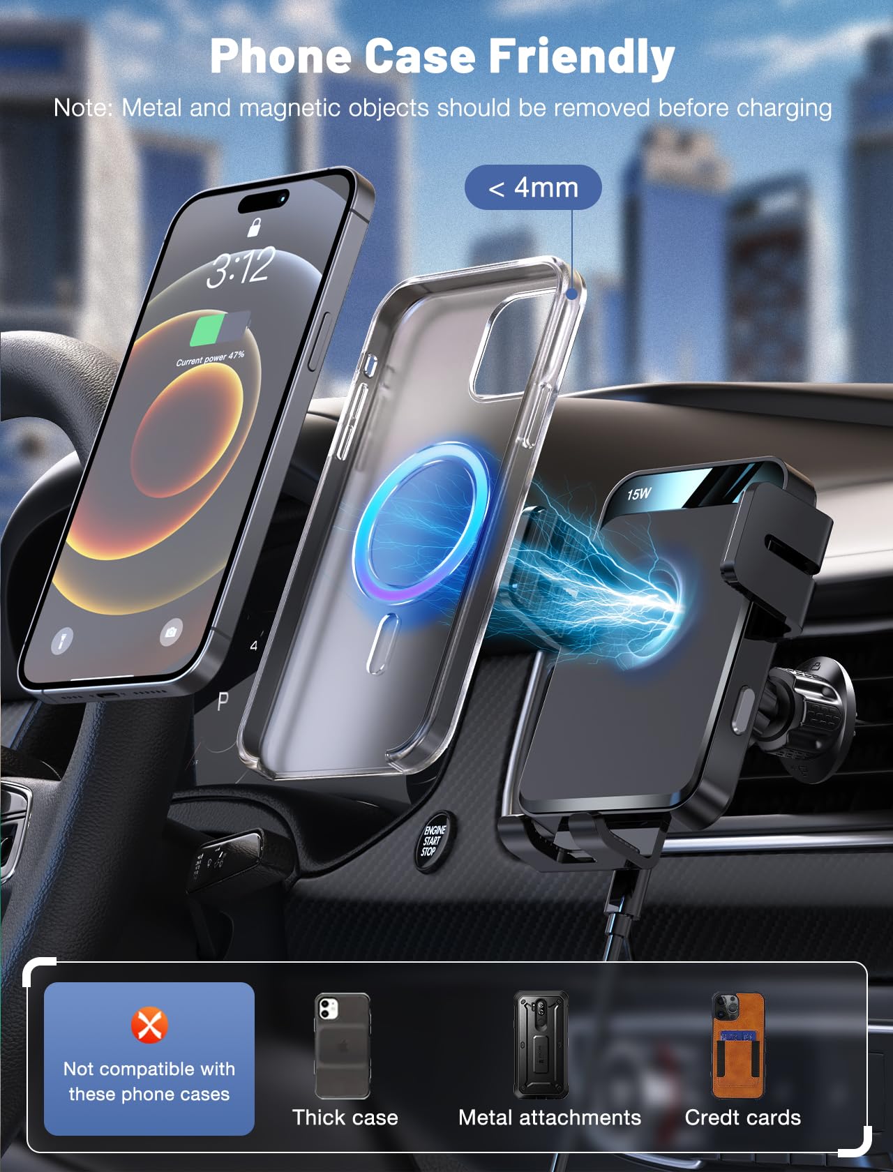 MOKPR wide compatibility provides fast charging for iPhone and Samsung devices.