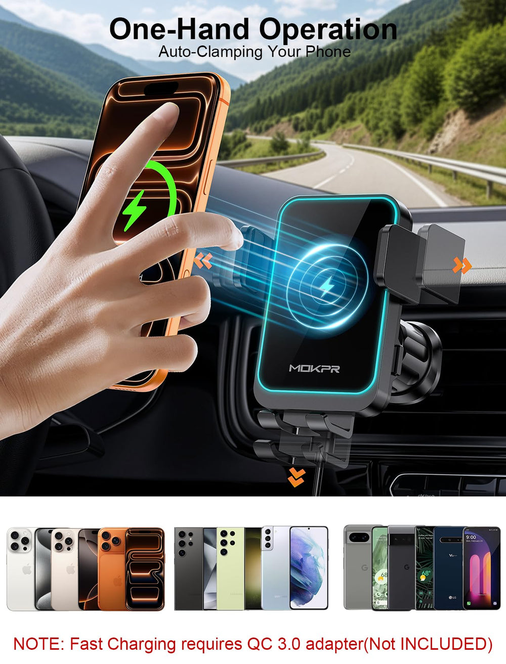 MOKPR broad device compatibility supports Samsung Galaxy and iPhone models.