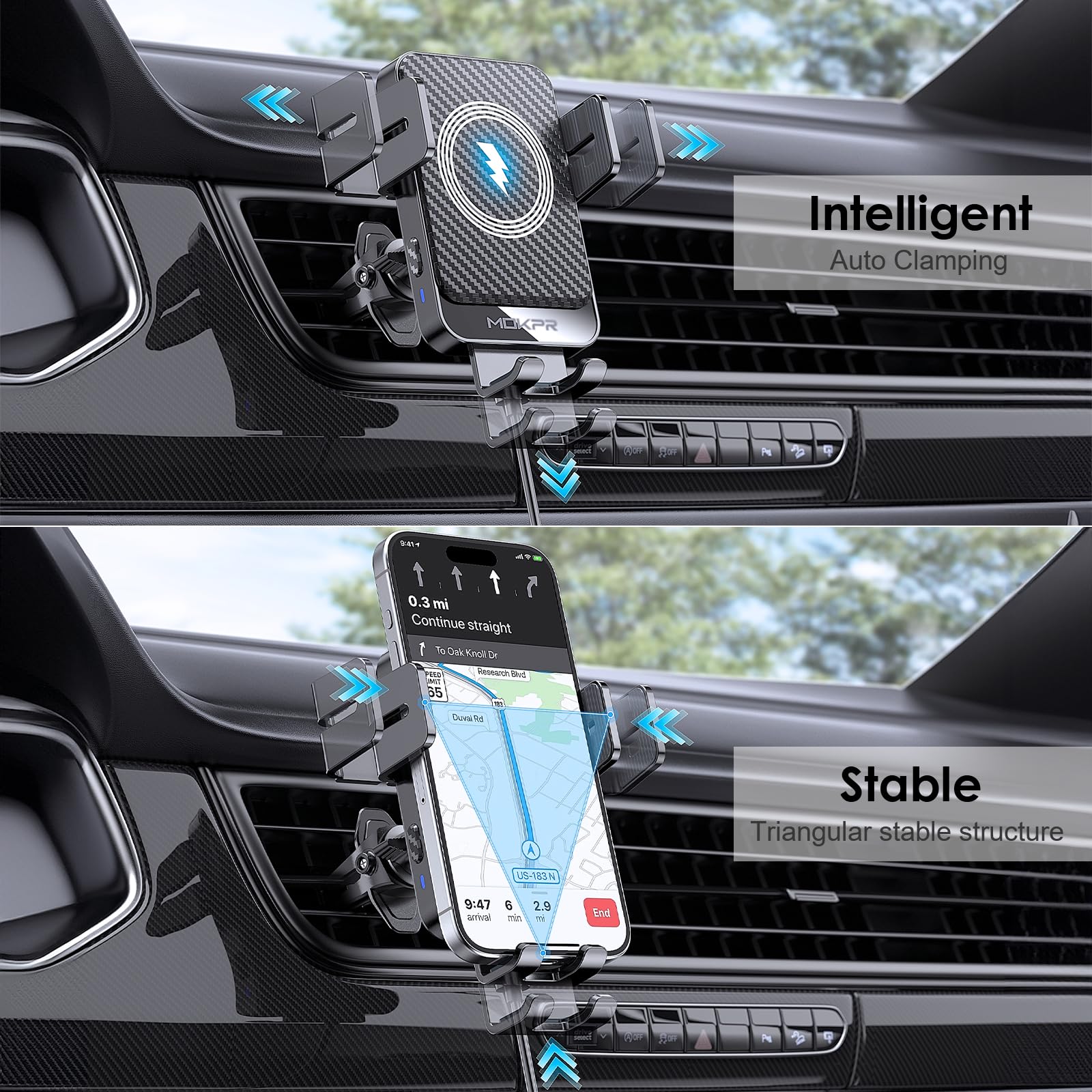 MOKPR auto-clamping arms open and close for easy one-handed use