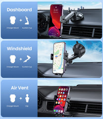 MOKPR auto-clamp on windshield provides secure charging on the move