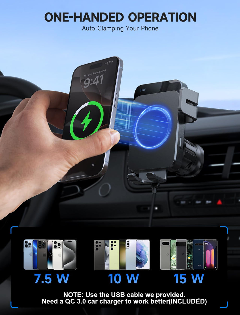 MOKPR strong suction cup keeps the charger secure on dashboard surfaces