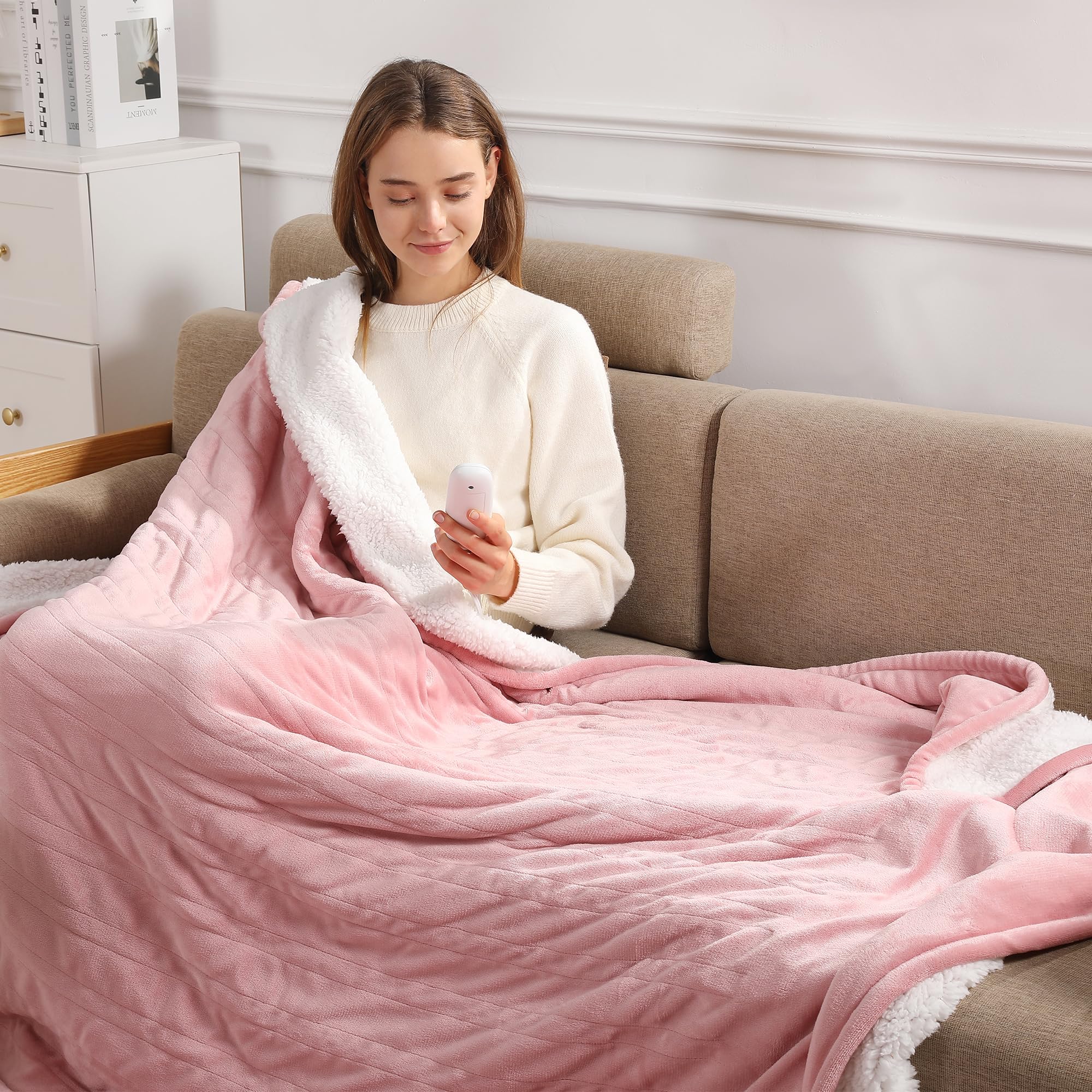 Molatink heated throw folded for quick, cozy warmth on chilly evenings.