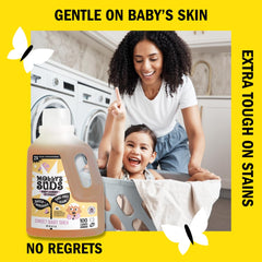 Molly's Suds label closeup, free of dyes and artificial fragrances for baby skin.