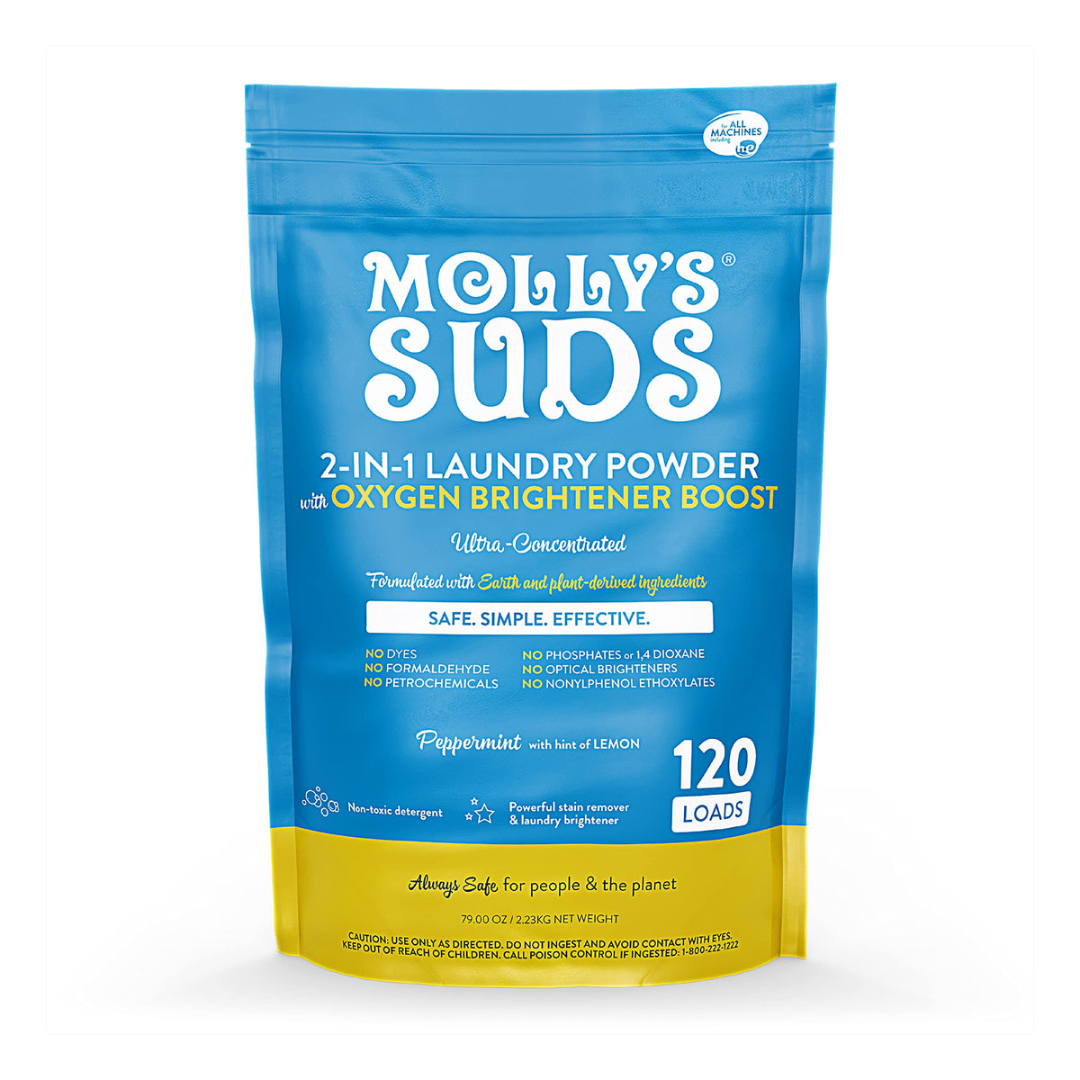 Molly's Suds balance bottle pour shows the formula in action for bright whites and clean fabrics.
