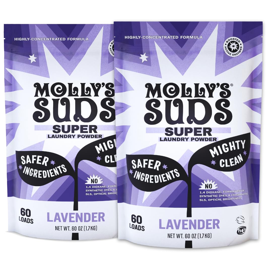 Molly's Suds Lavender packaging ready for gentle, effective laundry.