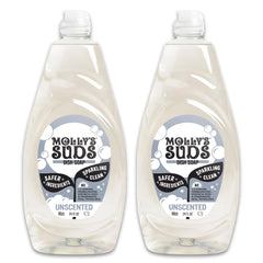 Molly's Suds liquid dish soap bottle with unscented formula safe for sensitive skin.