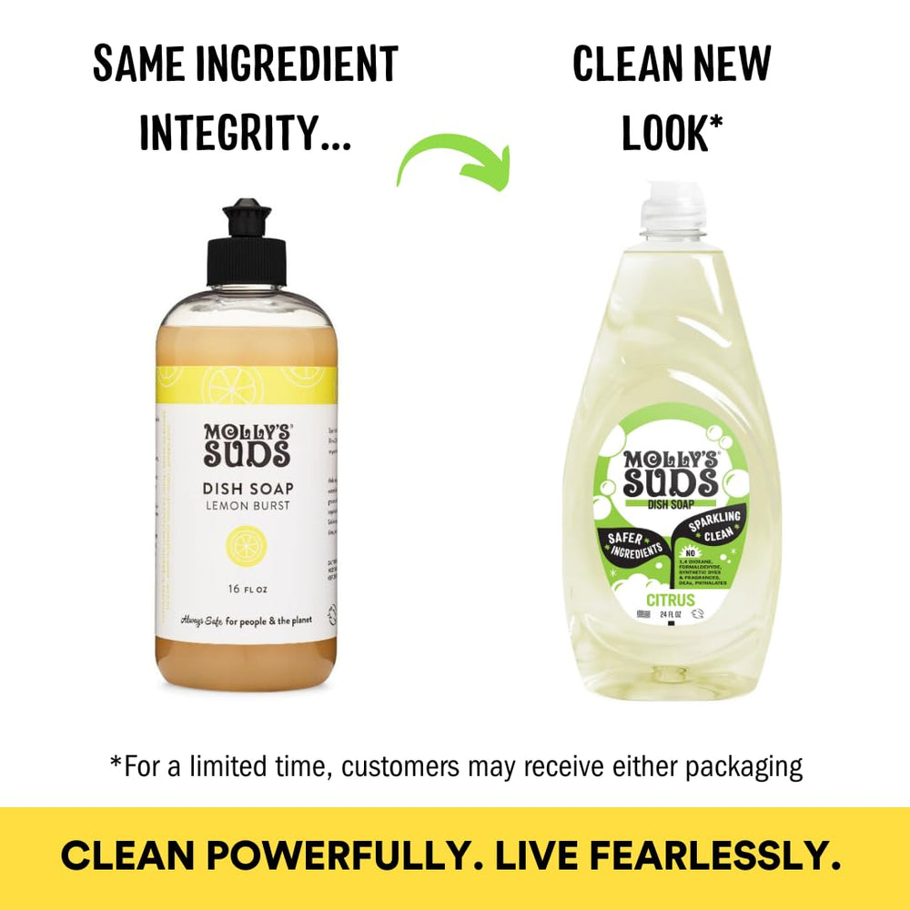 Molly's Suds liquid dish soap creates a rich foamy lather for easy scrubbing.