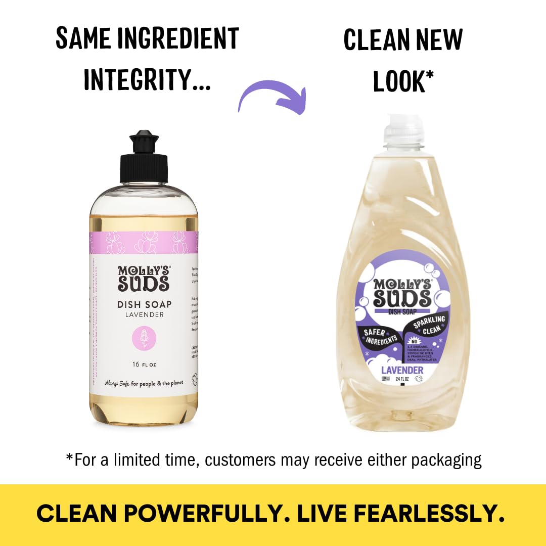 Molly's Suds Lavender pour demonstrating easy dispensing and gentle skin feel.