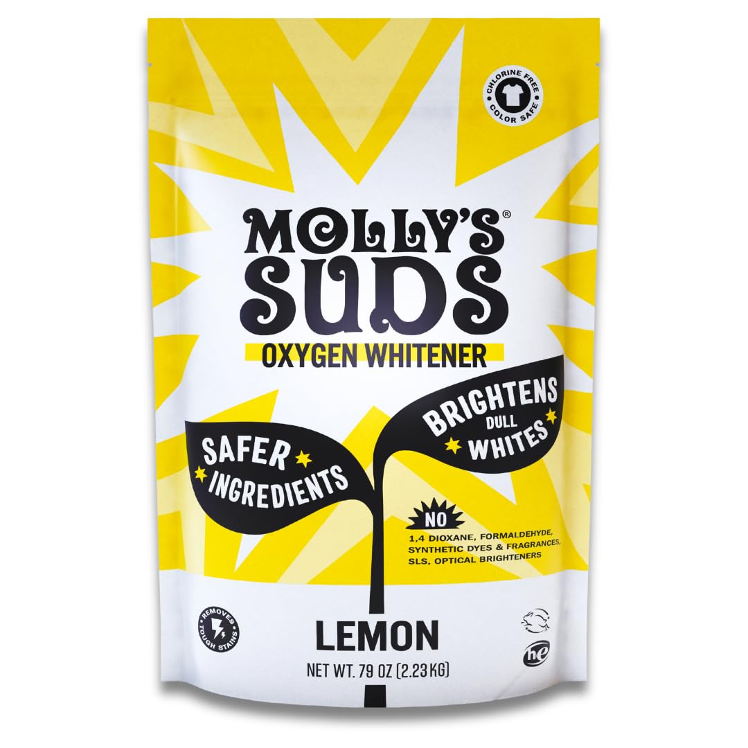 Molly's Suds Oxygen Whitener bottle pour for chlorine-free whitening