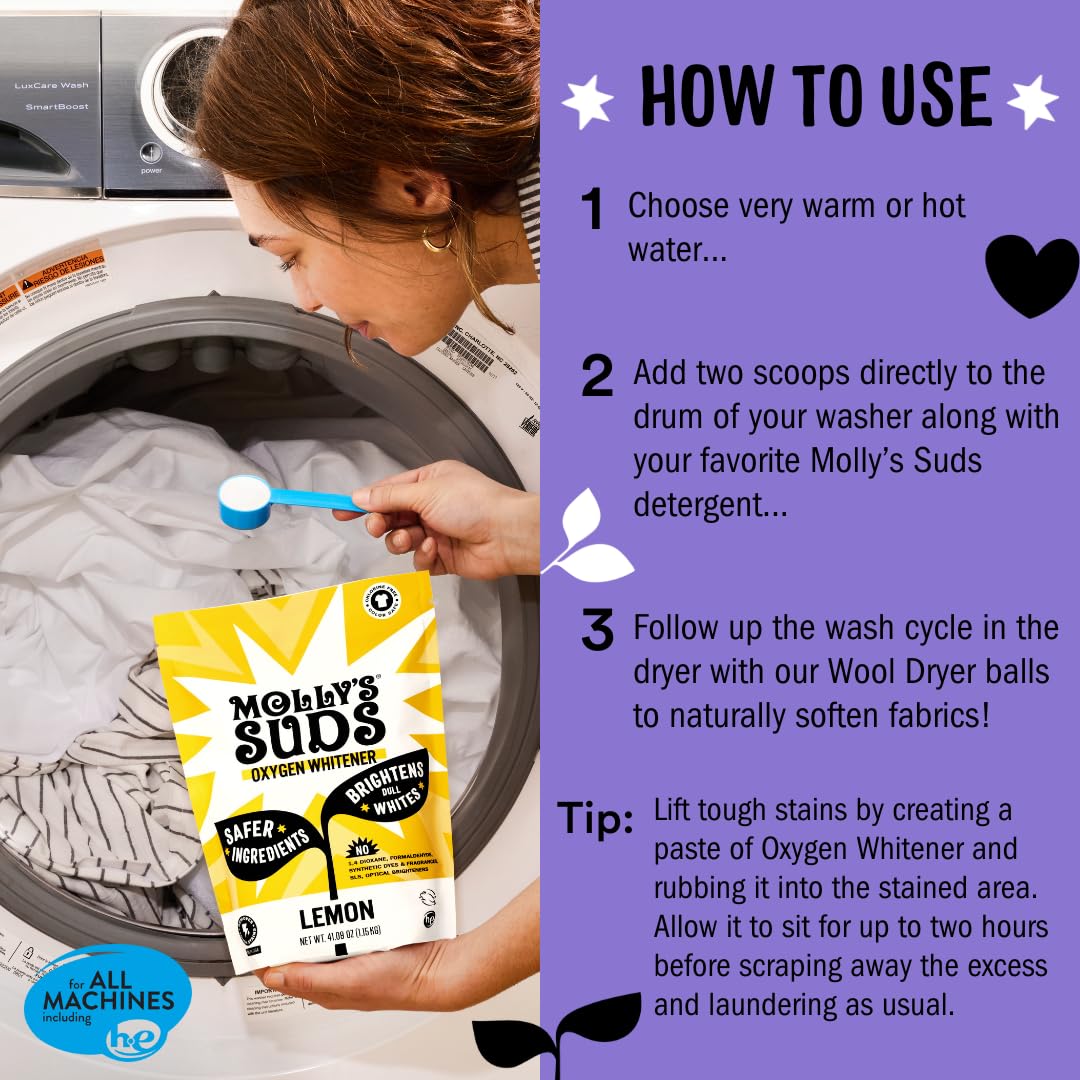 Molly's Suds Oxygen Whitener measuring scoop enables precise laundry dosing