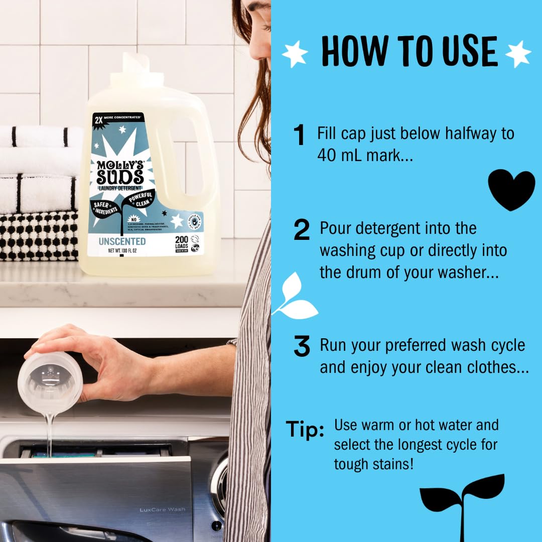 Molly's Suds Peppermint in HE washer compatible detergent scene.