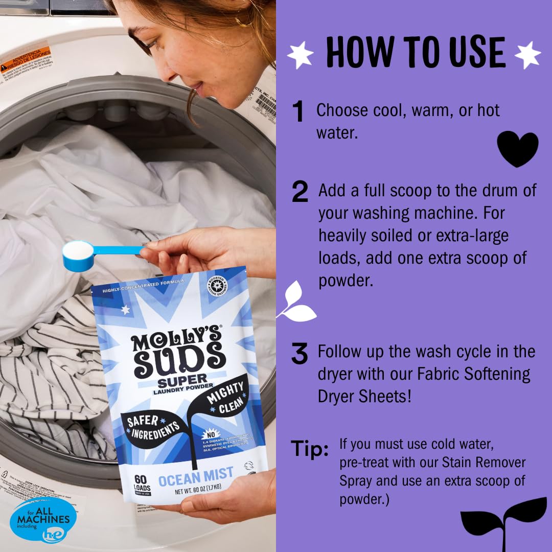 Molly's Suds plant-based formula for gentle cleaning.