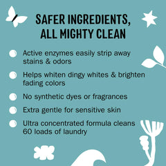 Molly's Suds Unscented Super Powder dispensing close-up emphasizing quick dissolving formula