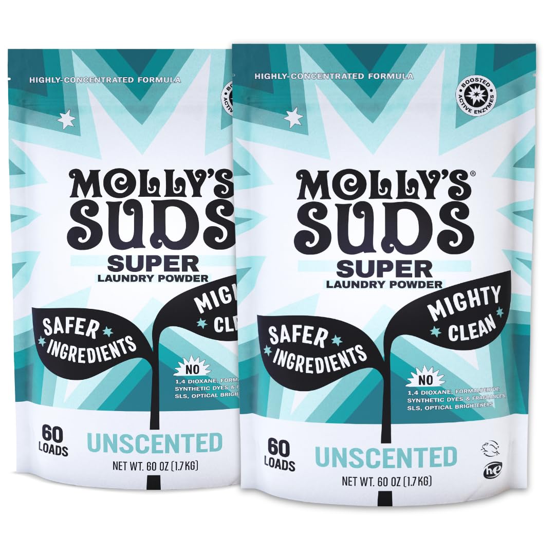 Molly's Suds Unscented Super Powder packshot showing gentle, effective cleaning for sensitive skin