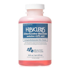 Molnlycke Hibiclens liquid bottle with pump for convenient hand cleansing.