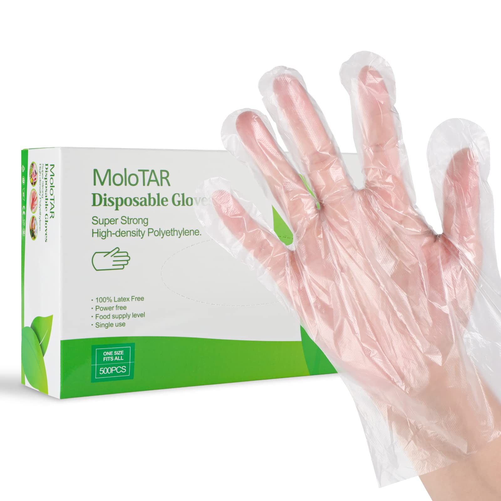 MoloTAR disposable gloves in a 500-piece packaging for bulk convenience.