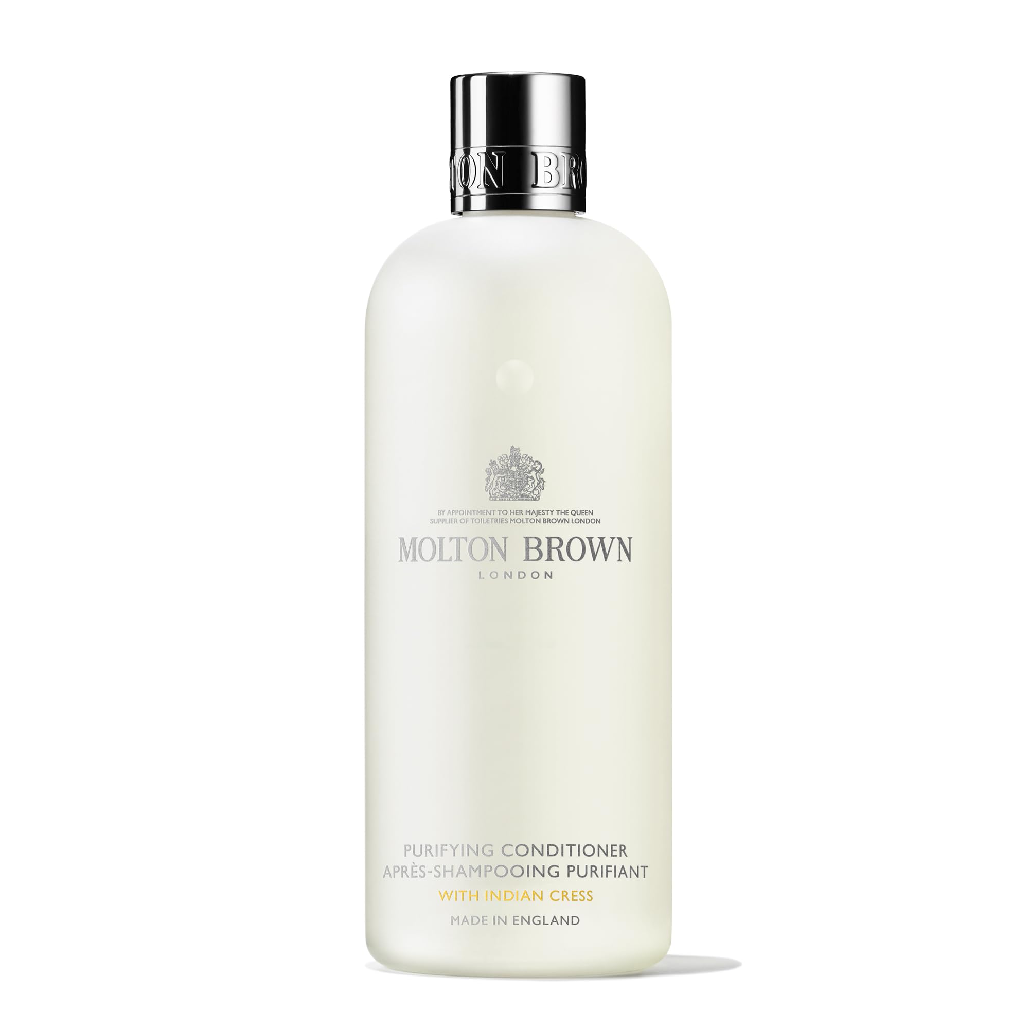 Molton Brown Purifying Conditioner bottle ready to detangle and soften hair