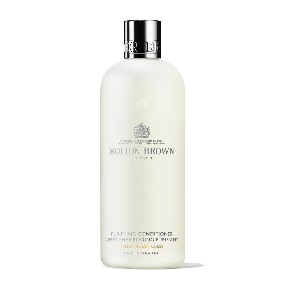 Molton Brown Purifying Conditioner bottle ready to detangle and soften hair