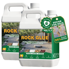 MOLYLY Rock Glue bottle in a garden scene for effortless landscape bonding.