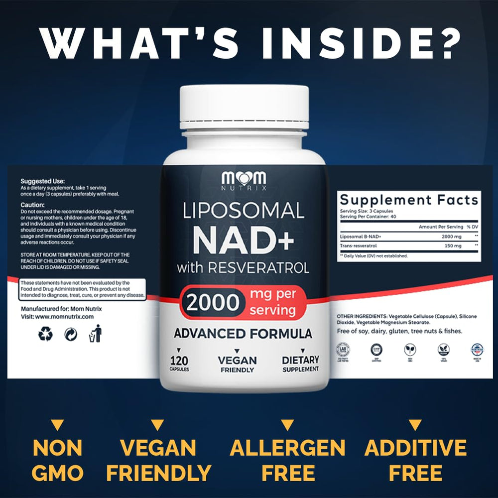 MOM NUTRIX resveratrol ingredients label highlights potent blend.