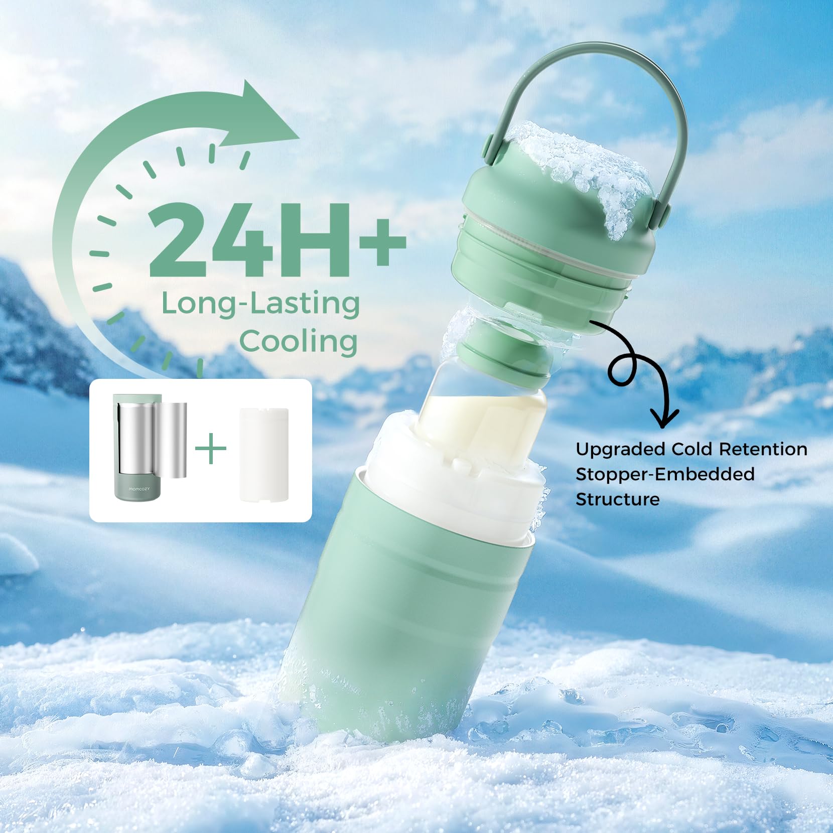 Momcozy 12oz leak-proof bottle ensures milk stays contained.