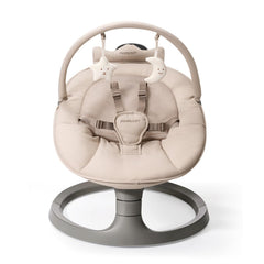 Momcozy 2-in-1 electric baby swing in khaki with versatile motions for calming babies