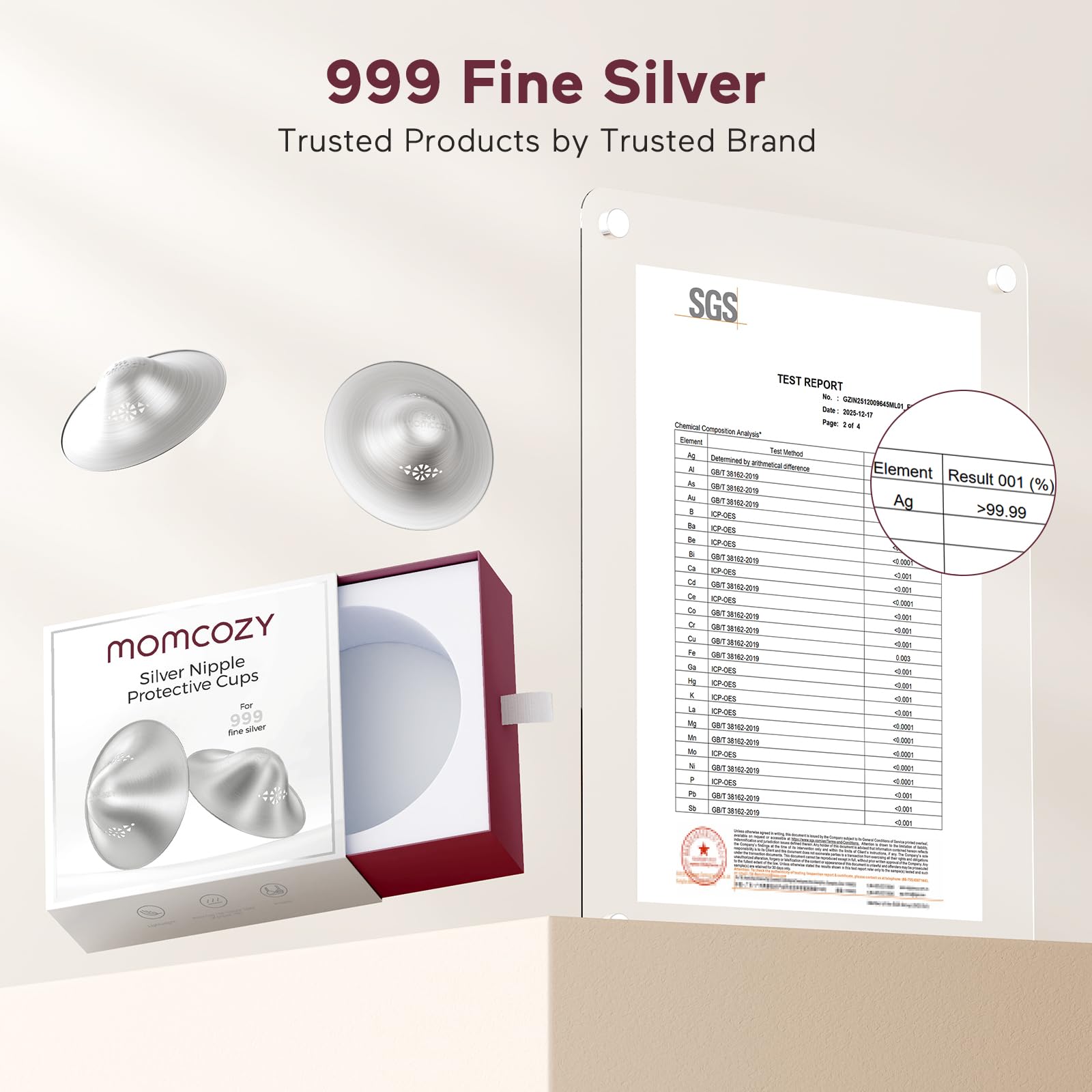 Momcozy 999 silver nipple shield nickel-free and hypoallergenic for sensitive skin.