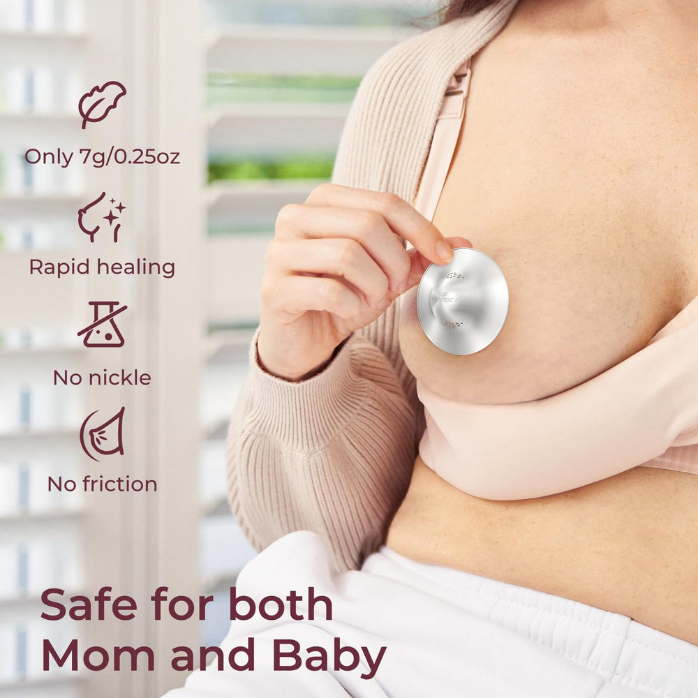 Momcozy 999 silver nipple shield lightweight design for comfortable all-day wear.