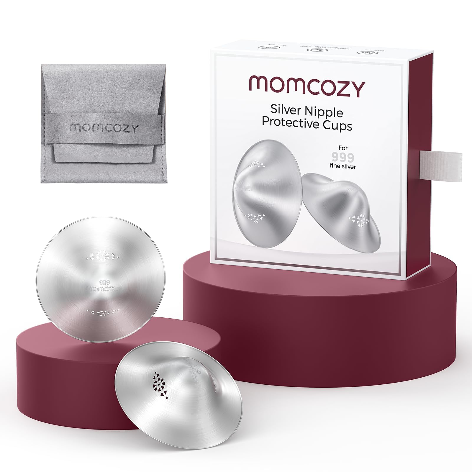 Momcozy 999 silver nursing cup with perforation design for breathable wear.
