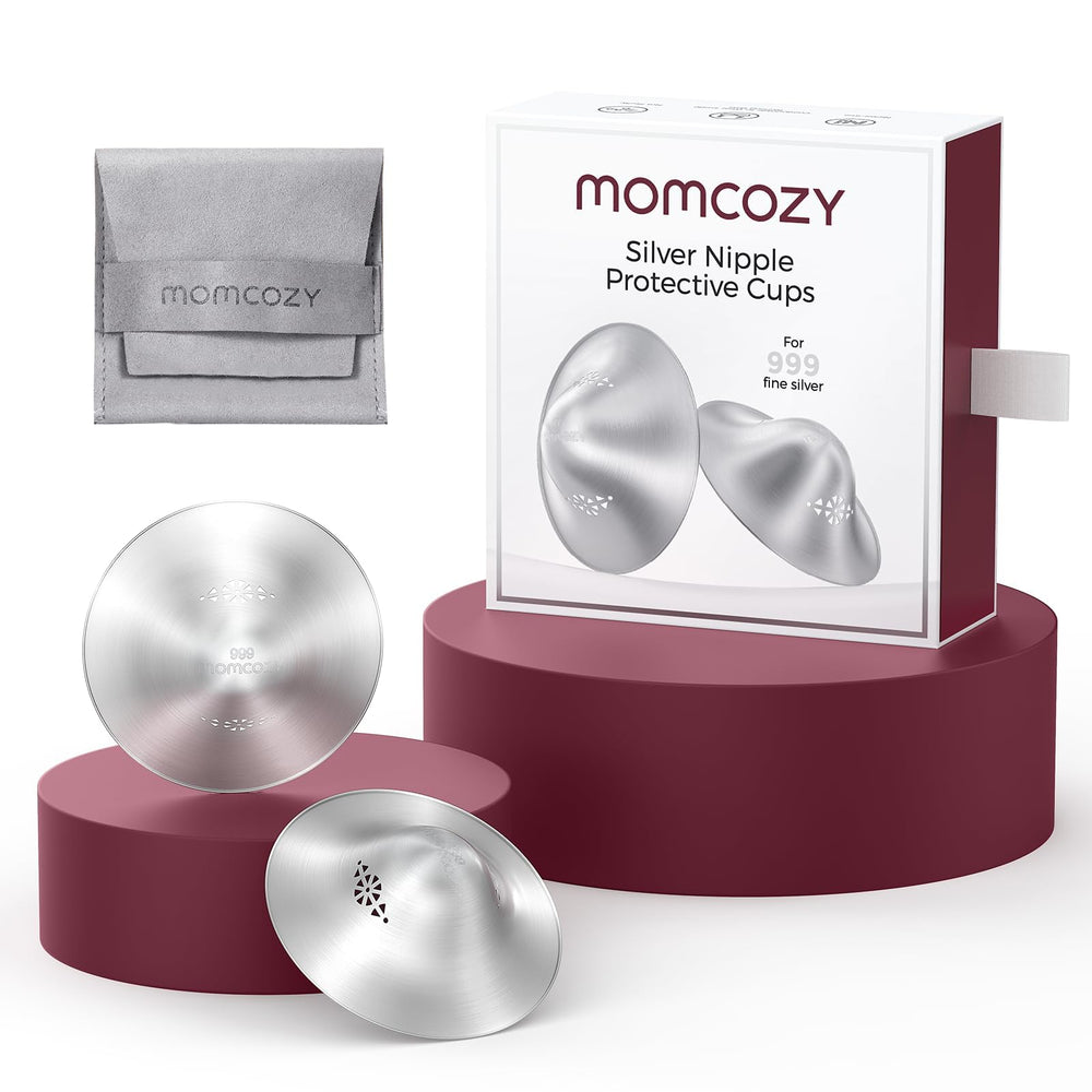 Momcozy 999 silver nursing cup with perforation design for breathable wear.