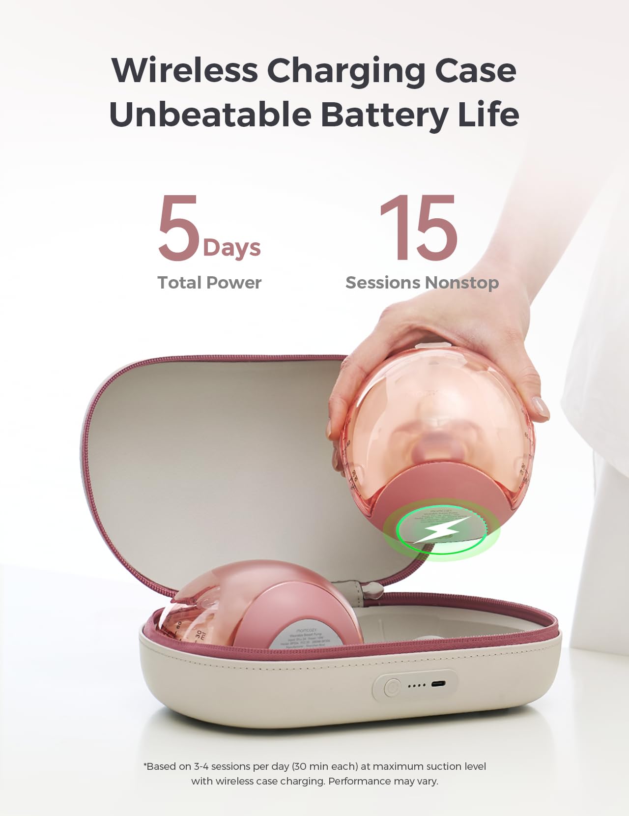 Momcozy Air 1 wireless charging case powers pumping without cords.