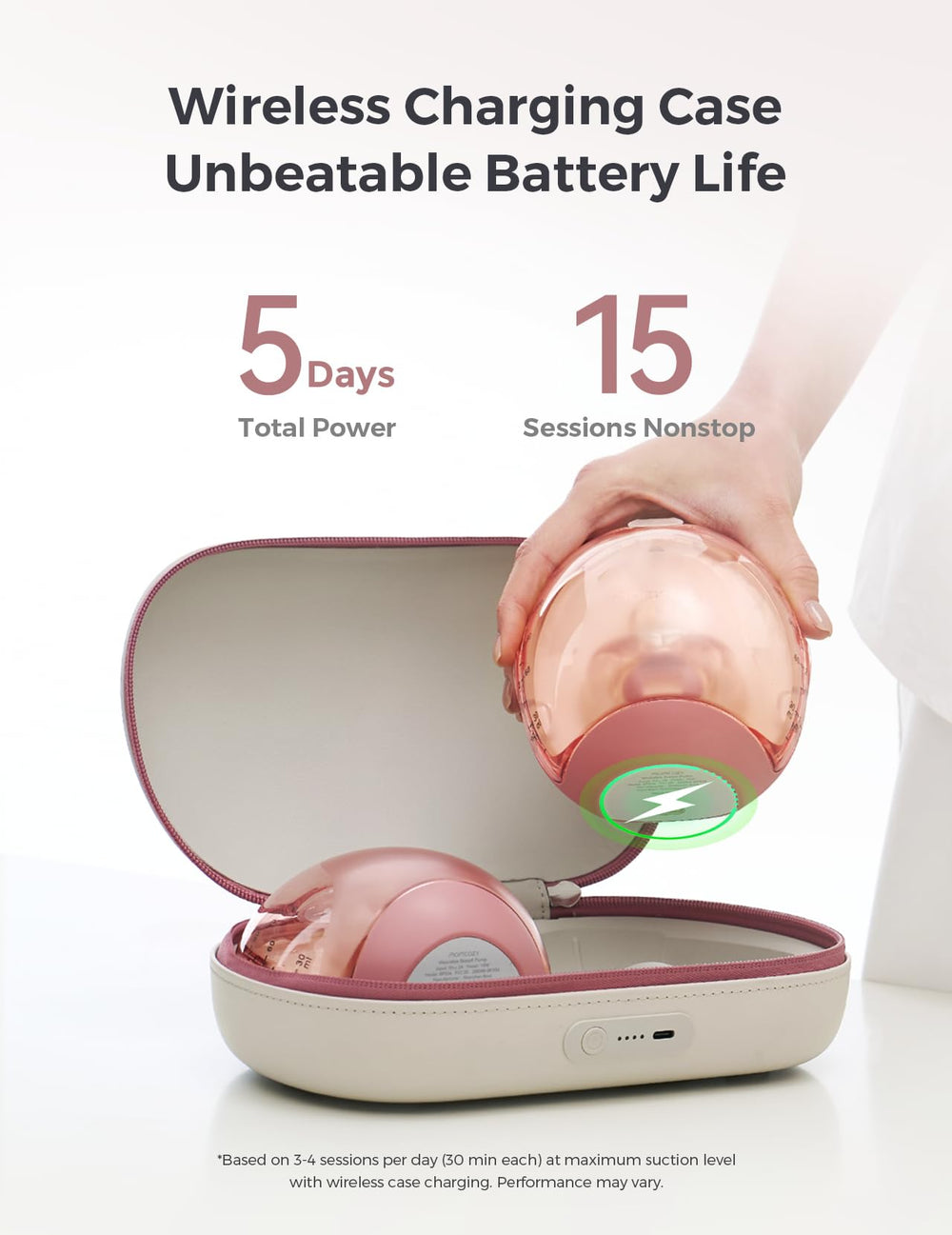 Momcozy Air 1 wireless charging case powers pumping without cords.