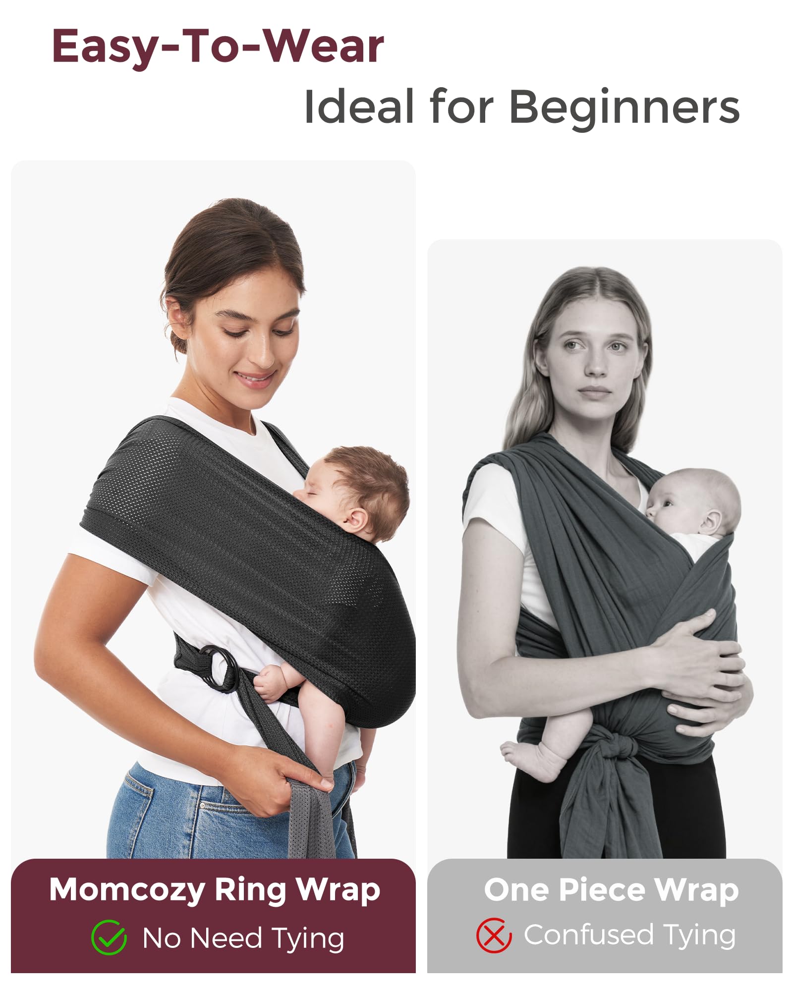 Momcozy AirMesh soft elastic fabric hugs baby's shape with supportive wrap