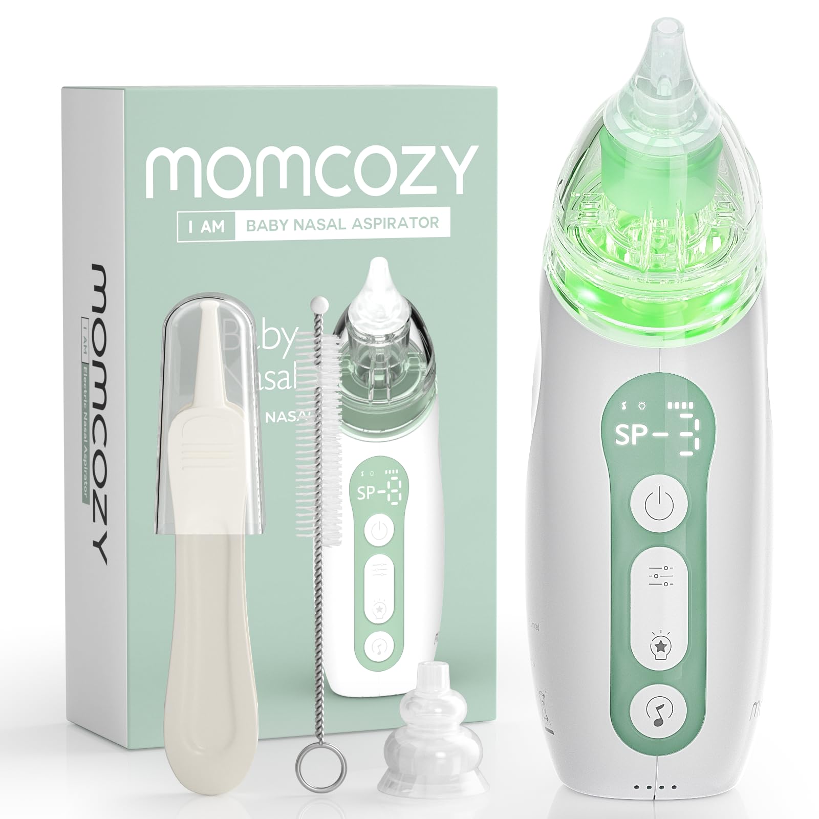 Momcozy baby nasal aspirator front view for quick cleaning.