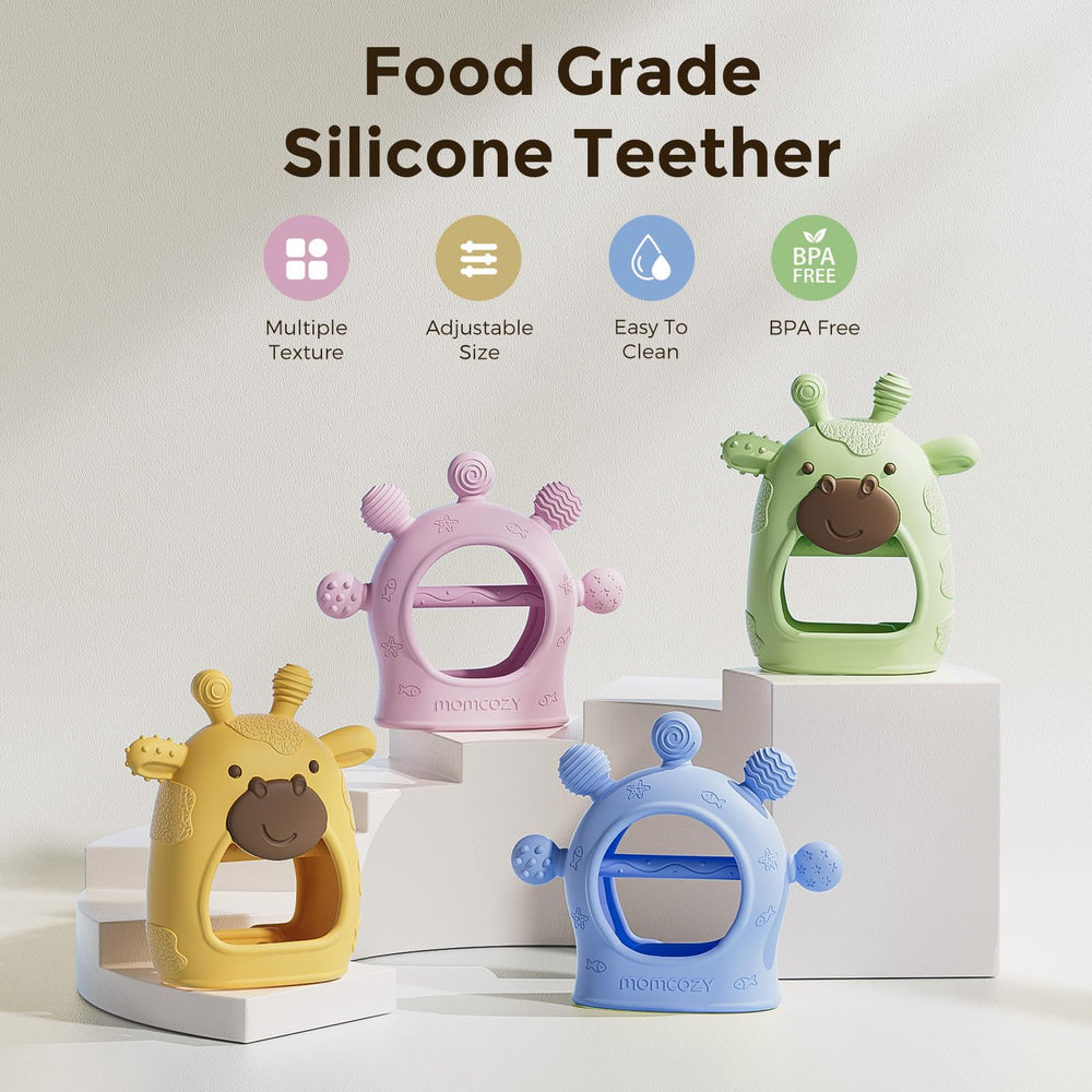 Momcozy teether with multiple textures for gentle teething relief.