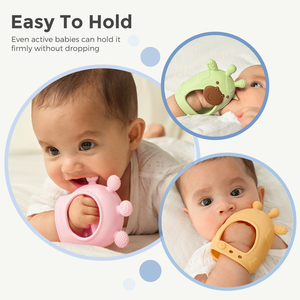 Momcozy pink teether easy to clean and dishwasher-safe.