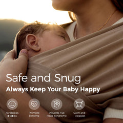 Momcozy Baby Wrap Carrier ring adjustment front view demonstrates easy sizing for all caregivers.